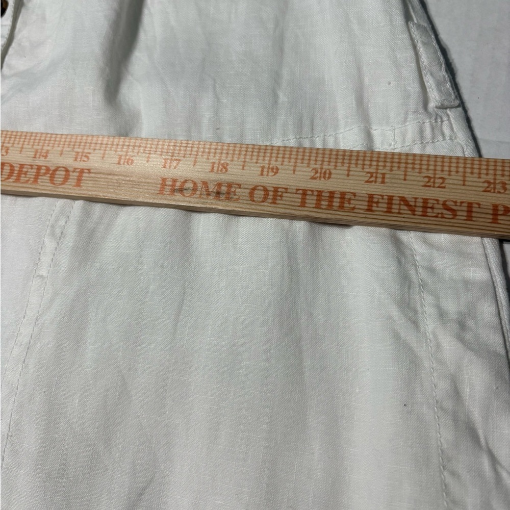 Banana Republic White Linen Flounce-Hem Mini/Midi Dress. Mandarin Collar,Pockets - Picture 13 of 15